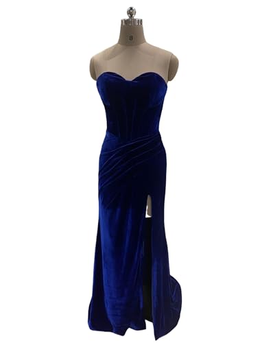 Velvet Corset Prom Dresses 2025 with Slit Sweetheart Long Mermaid Formal Evening Gowns with Ruched Skirt for Women3