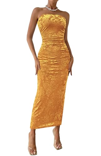 Image of BTFBM Women's Summer Maxi Tube Dress Strapless Side Slit Long Floral Bodycon Dress Elegant Party Cocktail Dresses