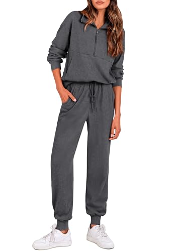 PRETTYGARDEN Women's Fall 2 Piece Lounge Sets Zip Up Sweatshirt Jogger Pants Sweat Track Suits Travel Outfit Winter Clothing (Dark Grey,Small)