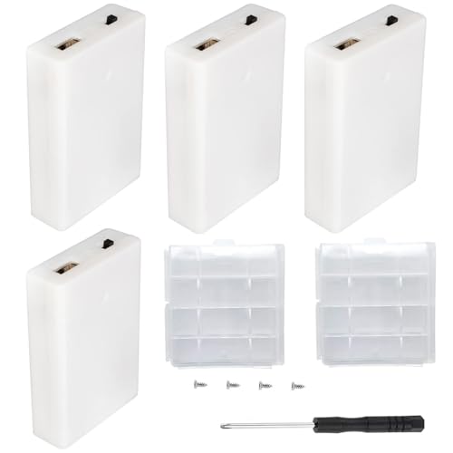 VISSQH 4 Piezas AA Soporte de Batería,4 x 1.5V Caja de Batería,6V AA Caja de Soporte de Batería Caja de Almacenamiento de Batería de Plástico con Construido en Enchufe USB para DIY(Blanco)