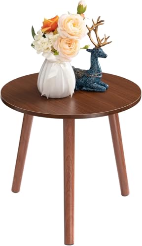 Image of BROWN ART SHOPPEE Coffee Table Faux Marble Design Table Side Table, Round Solid Wood End Table Coffee Table Flower Stand Sofa Side For Living Room Balcony Furniture Decor Corner table-15x15x18 (Brown)