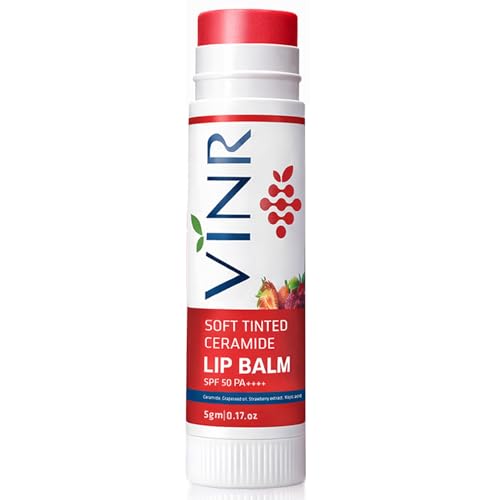 Image of VINR Tinted Lip Balm for Pigmented Lips SPF 50 PA+++ | Kojic Acid, Niacinamide & Ceramide Lip Care | Strawberry Lip Balm for Dry & Damaged Lips (5g Pack of 1)