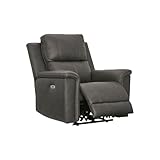 Signature Design by Ashley Burnley Urban Leather Match Wall Hugger Power Recliner, Adjustable Headrest, USB Charging Port and Storage, Gray