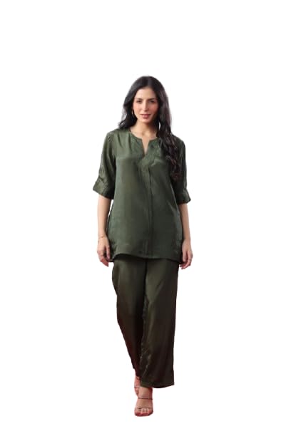 jisora Women's Green Solid Natural Crepe Co-ord Set-picture-44