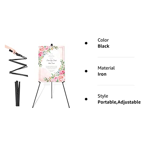 Ddeat Easel Stand For Wedding Sign & Poster 63'' Easels For Display Portable Art Easel For Floor Adjustable Metal Easel Black #TOP6