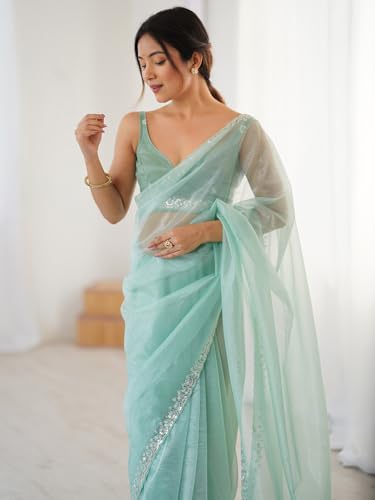 Image of AKHILAM Women's Net Embellished Saree With Unstitched Blouse Piece (AARYAN17101 KR Parent)