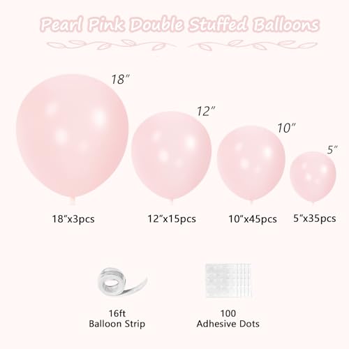 Image of 108Pcs Double Stuffed Pearl Pink Balloon Garland Arch Kit