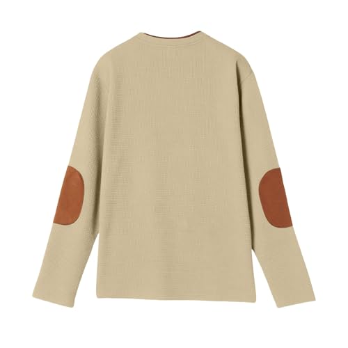 Men's Quilted Sweatshirt Waffle Stand Collar Button Pullover Sweatshirts Casual Long Sleeve Polo Sweater 6