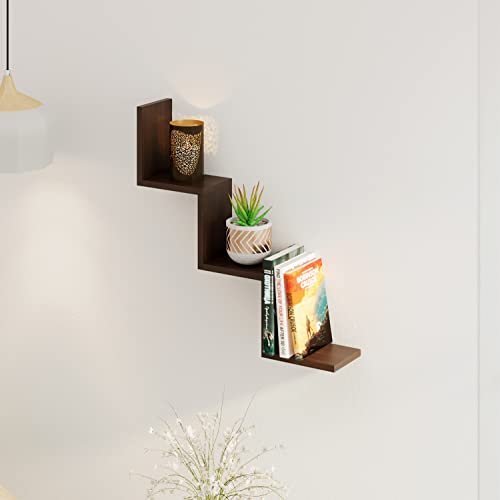 Image of BLUEWUD Aaron Engineered Wood Wall Decor Floating Shelf Display Rack Decorative Hall Decor for Living Room Home Furniture (Wenge)