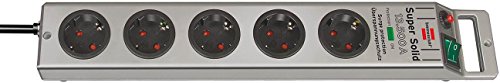 2er Set: Brennenstuhl Super-Solid Überspannungsschutz-Steckdosenleiste 5-fach silber mit Schalter, 1153340315