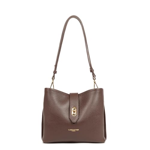 26 x 22 x 11 cm LANCASTER  Top Double - Borsa a secchiello in pelle di vacchetta grana marrone - In - oro pallido