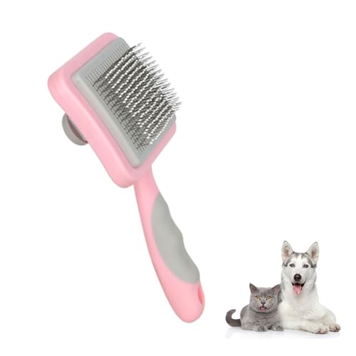 Pink Slicker Dog Brush, Extra Long Pin Pet Grooming Brush, Wire Brush for Shedding and Detangling, Suitable for Short to Long Haired Dogs, Cats, and Poodles