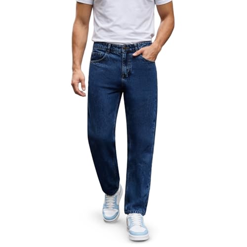 Image of Urbano Fashion Men's Relaxed Fit Washed Denim Jeans Non-Stretchable