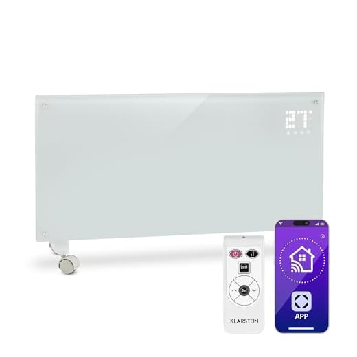 Klarstein Radiadores Bajo Consumo Electricos para Casa, Estufa Electrica de 2000W con Ruedas, Radiador Electrico Silencioso, Portátil y Delgado, Estufas con Panel para Pared, Pantalla y Termostato