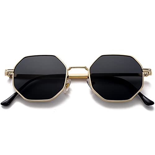 PORADAY Square Sunglasses for Women Men Retro Octagon Metal Sun Glasses Vintage Polygon Shades