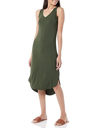 Photo 1 of **USED** Daily Ritual Women's Jersey Standard-Fit Sleeveless V-Neck Midi Dress Rayon Blend Forest Green Medium