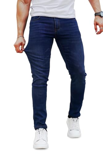 GINGTTO Hombre Vaqueros Elasticos Slim Fit Zip Jeans Skinny Denim Pantalones Jeans para Hombres Azul 38
