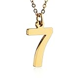 HZMAN Womens Stainless Steel Number 0-9 Charms Pendant Necklace 2 Colors Gold Silve (7 - Gold)