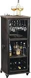 Howard Miller Brayton Wine & Bar Cabinet II Brown Cabinet Bar for Home - Wine Bar Cabinet with Storage, Stemware Rack | 12 Wine Glass Holder Display Shelf Portable Bar Cabinets for Liquor & Wine