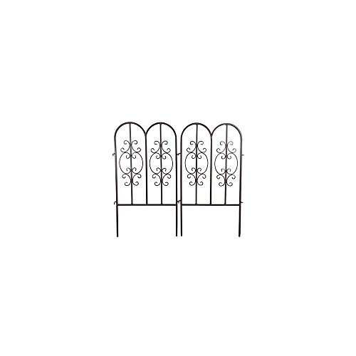 Plow & Hearth 51541-GUN Montebello Iron Metal Scroll Outdoor Short Garden Fence, Set of 2, 18