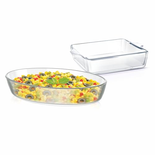 Image of Signoraware Bake 'N' Serve Borosilicate Glass Dish Set| Microwave Safe| Baking & Serving| Crack Resistant| Reheating Food| Ideal Gifting Set (700ml + 500ml| Set of 2| Clear)