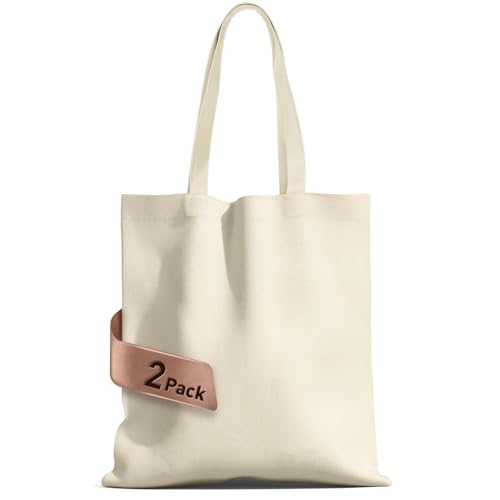 MOLOVA 1-Pack to 6-Pack Available Standard 14"x15" Premium Canvas Tote Bags,Load 55lbs,Reusable canvas bag made of 6oz of natural canvas with Handles for Gift-Giving,Work,DIY Projects,Shopping(2 Pack)