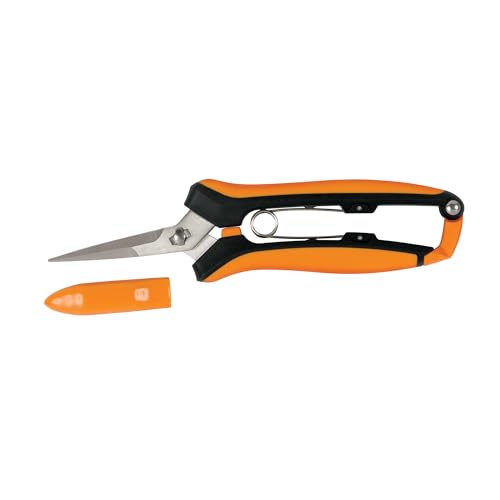 Fiskars Curved Micro-Tip Pruning Snips - 6' Garden Shears with Sheath and SoftGrip Handle - Yard and Garden Tools - Orange/Black