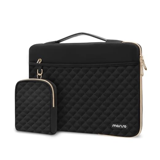 MOSISO 13-14 inch 360 Protective Laptop Sleeve, Compatible with MacBook Air/Pro 13/Pro 14 inch, 13.3 inch Carrying Case Square Quilted Side Open Bag with Horizontal Pockets&Small Case&Belt, Black