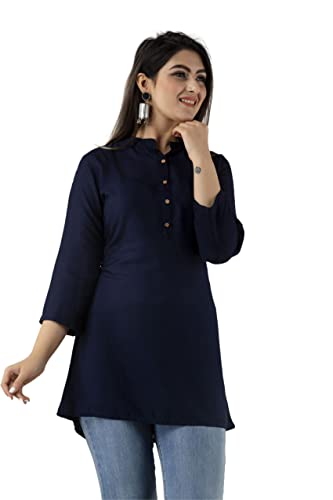 Kyraa Women's Rayon Top Tunic - Blue Straight Short Kurta for Lad...
