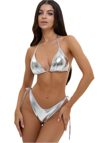 Bona Fide Sexy Halter Bikinis for Women - Two-Piece Women's Triangle Bikini with Tie Two Sides Bottom - Soft, Teen Swimsuit