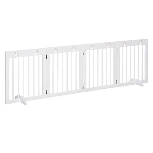 Pawhut Barrera de Seguridad Plegable para Perros Reja de Protección de 4 Paneles con Patas para Puertas Escaleras Pasillos 204x30x61 cm Blanco