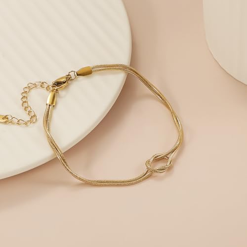 Qitian Gold Bracelets 18K Gold Plated Love Knot Bracelet Snake Chain Infinity Bracelet Adjustable Gold Jewelry Gifts for Women.3