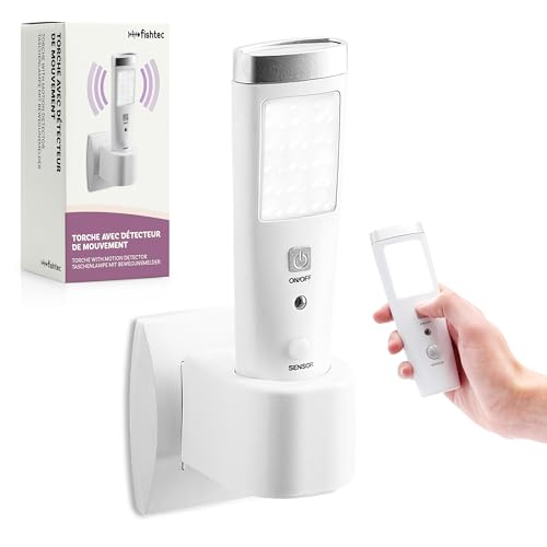 Fishtec Lampe Torche et Veilleuse à Détection Automatique - Éclairage 15 et 5 LED avec Charge par Induction - Sécurité Idéale pour Maison et Escaliers -...