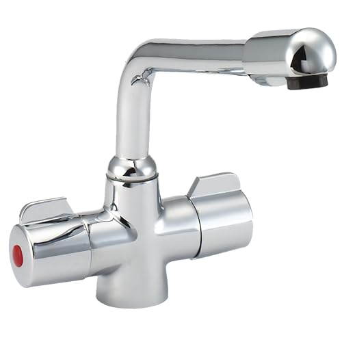 Image of Deva Puffin PUF130/CP Kitchen Mono Sink Mixer Tap Chrome Finish | Dual Flow | 360° Swivel Spout | Large Easy Use Hot & Cold Silver Handles | for Dual Single Basin | 12 Year Warranty