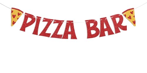 Pizza Bar Banner - Slice Slice Baby Pizza Baby Shower Banner, Pizza Themne Birthday Wedding Engagement Party Decorations Red Glitter