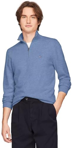 TOMMY HILFIGER Men's 1/4 Zip Mockneck Pullover Sweater, BlueHtr, L