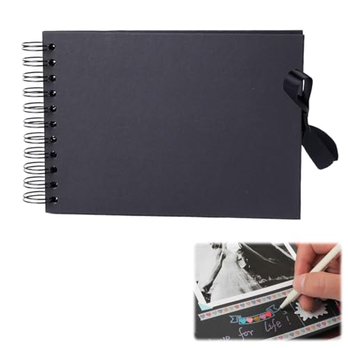 HABNI Álbumes De Recortes Espiral, 1 Unidad 21.5 * 15 Cm, Páginas Negras, 2 Piezas De Esquinas Para Fotos, Para Boda Aniversario Cumpleaños Navidad