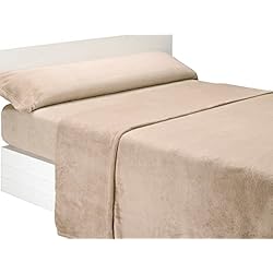 Ugg Sabanas SABANALIA - Juego de sábanas de coralina Liso | 3 Piezas | Funda de Almohada, Bajera Ajustable y sábana encimera | Cama 150 | Color Beige | (Disponible en Varios tamaños y Colores)