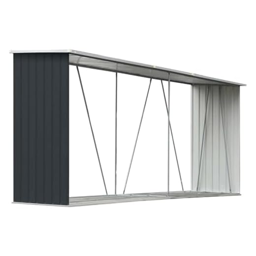 vidaXL Casetilla para Leña Acero Galvanizado Almacenaje Soportes Bolsas Orden Casa Jardín Hogar Chimenea Decoración Antracita 330x84x152 cm
