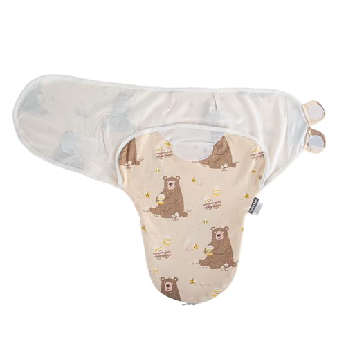 Image of HOUSBAY Baby Swaddle Blanket Boy Girl Super Soft Material Newborn Adjustable Swaddles 2-Way Zipper Sleep Sack 1 Pack (Honey Bear, Medium /Large | 3-6 Months)