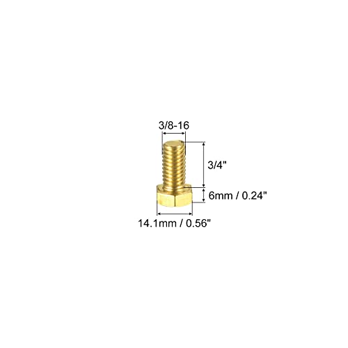 Image of uxcell Brass Hex Bolts, 3 /8-16x3 /4 1pcs Fully Thread Grade 4.8 Solid Brass Hexagon Head Bolt Machine Screws for Machinery