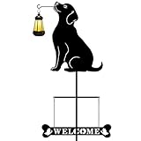 Tfro & Cile Solar Light Garden Stake 49 Inch Black Golden Retriever Welcome Sign Decorative Dog Lantern Ornament Outdoor Garden Decor for Lawn Yard Patio