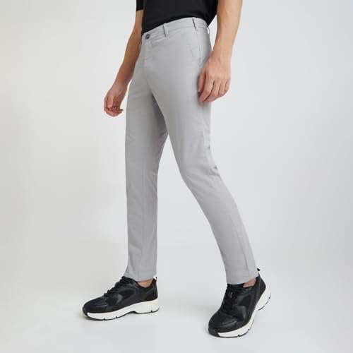 Image of Colorplus Men's Cotton Blend Solid Piece Dyed Pattern Contemporary Fit Flat Front Casual Trouser