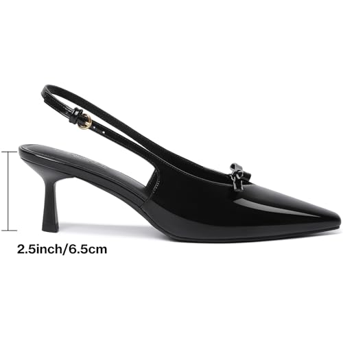 Image of Mostrin Kitten Heels for Women Pointed Toe Pumps Patent Leather Low Heel Slingback Heels with Buckle Dress Shoes for Dating Party Working