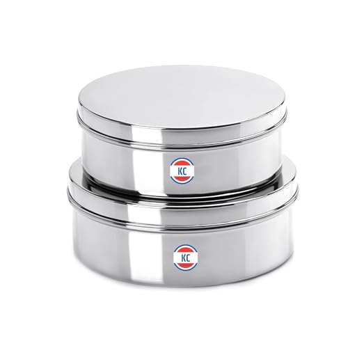 Image of KC Stainless Steel Flat Canisters | Puri Dabba | Storage Containers Set Of 2 Pcs (Capacity 1.2Ltr & 1.5Ltr), Silver