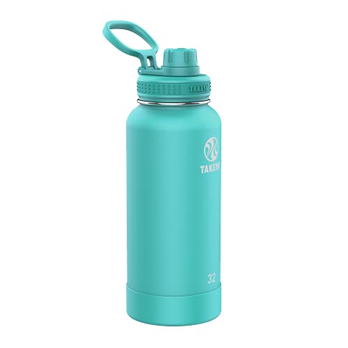 Takeya Pickleball Stainless Steel Insulated Water Bottle with Choice of Lid and Carry Handle, 32 Ounce, Dropshot Teal