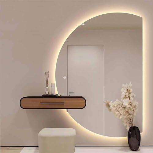 Aenmezen Inteligentne ściemniane lustro ścienne LED do dekoracji domu / prezent na parapetówkę, półokrągłe, przeciwmgielne, wiszące lustro do łazienki, 120 cm