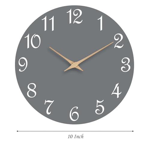 Image of Mosewa Wall Clock Silent Non Ticking Decorative for Bedroom Bathroom Office Living Room Battery Operated Gray Wood Modern Simple(10 Inch)