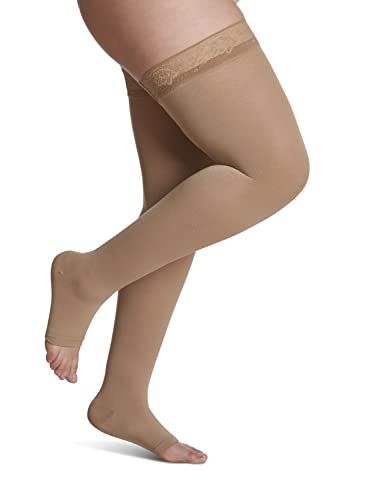 Image of SIGVARIS Women's SOFT OPAQUE 840 Open Toe Thigh High w / Grip-Top 30-40mmHg