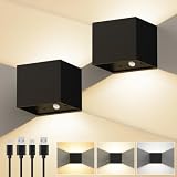 Akku Wandleuchte mit Bewegungsmelder, Aufladbare Wandlampe Schwarz, 2 Stück